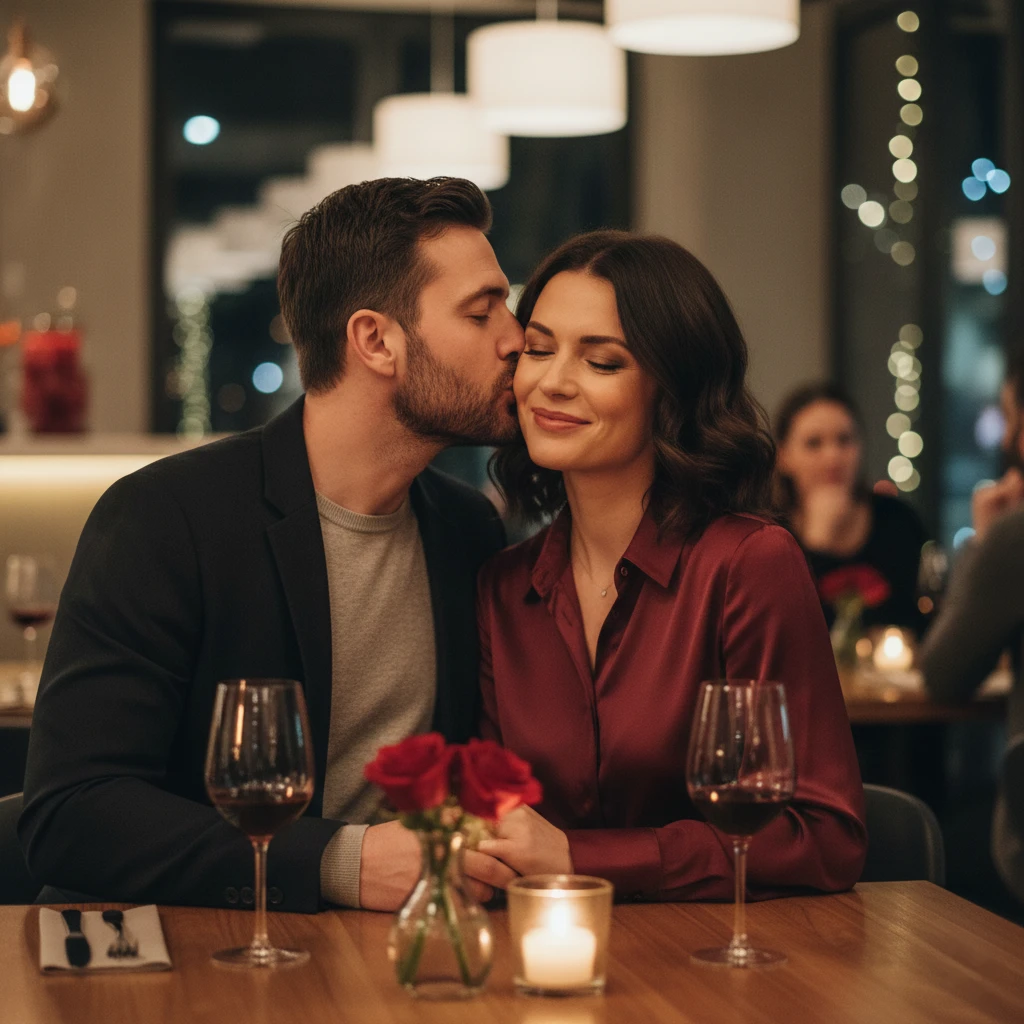 Couple celebrates Valentine's Day at a restaurant