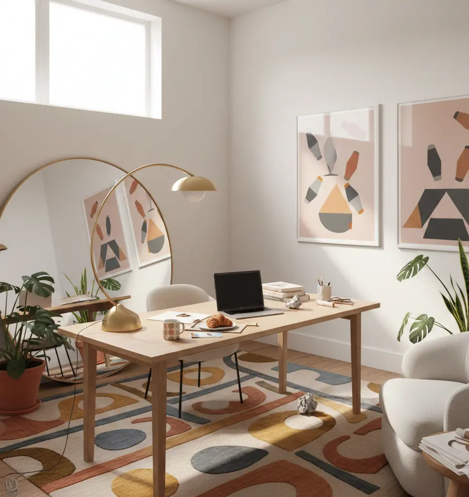 Modern office with good natural lighting, circus-style decor