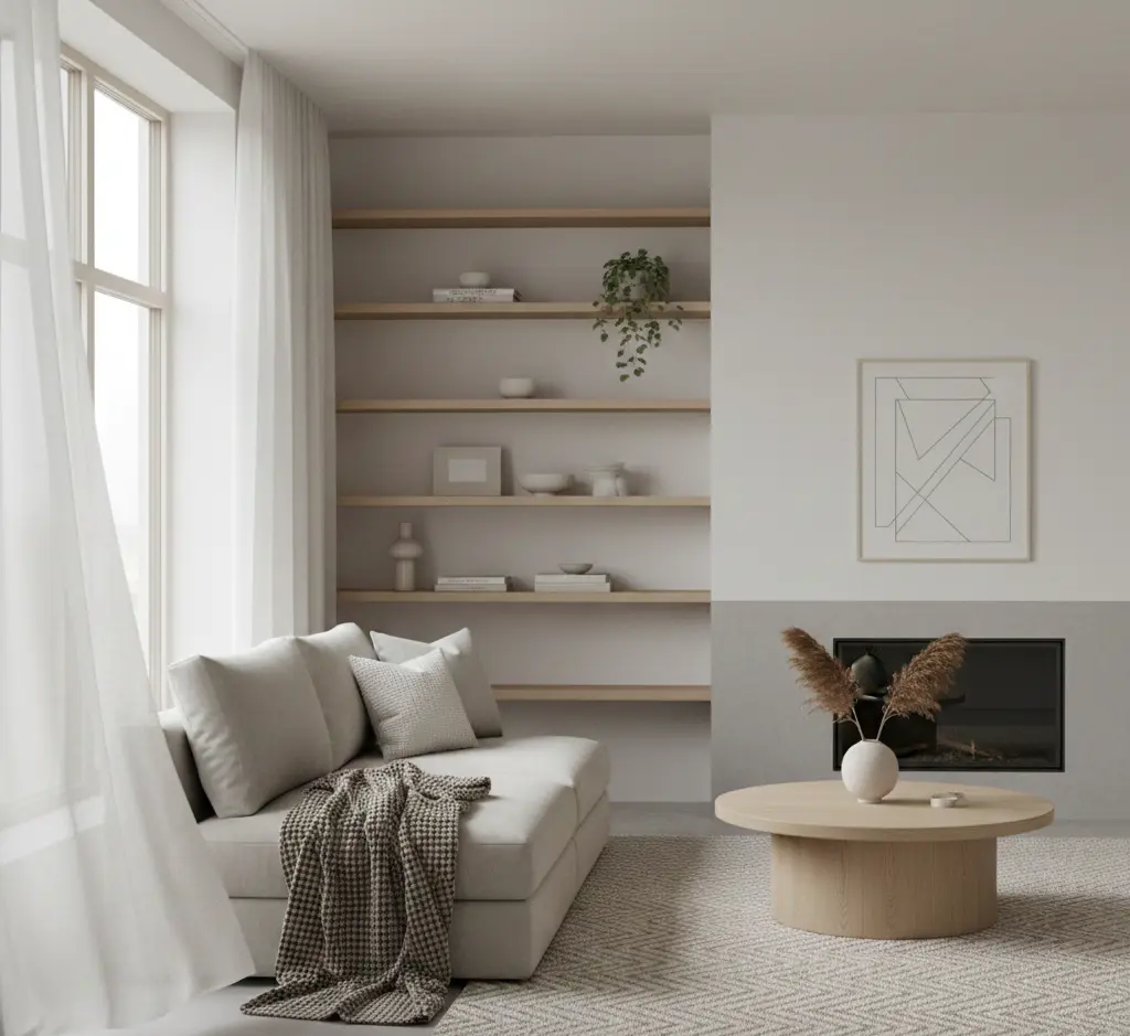 living room minimalism style beige colors